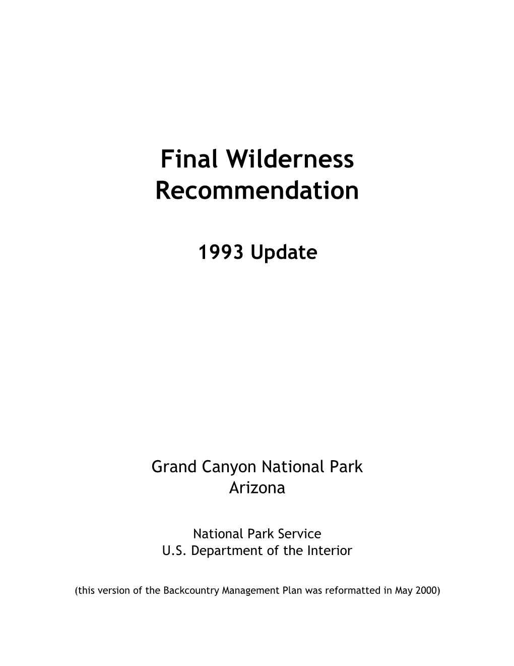 1993 Final Wilderness Recommendation