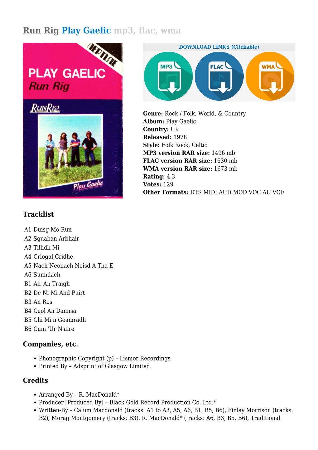 Run Rig Play Gaelic Mp3, Flac, Wma