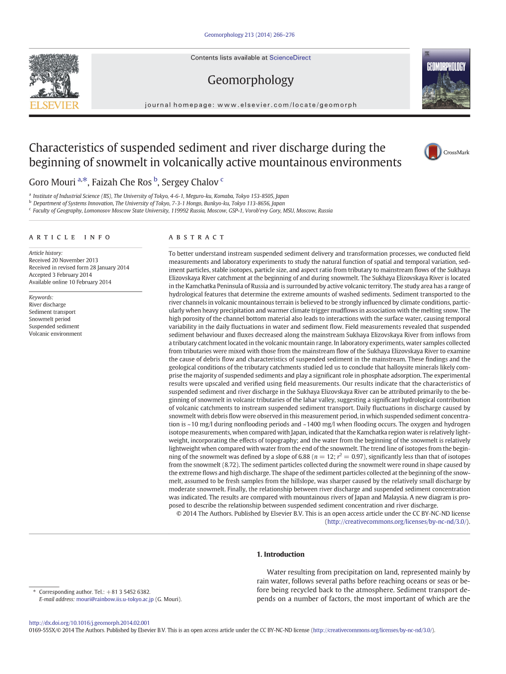 Characteristics of Suspended Sediment and River Discharge During the Beginning of Snowmelt in Volcanically Active Mountainous Environments