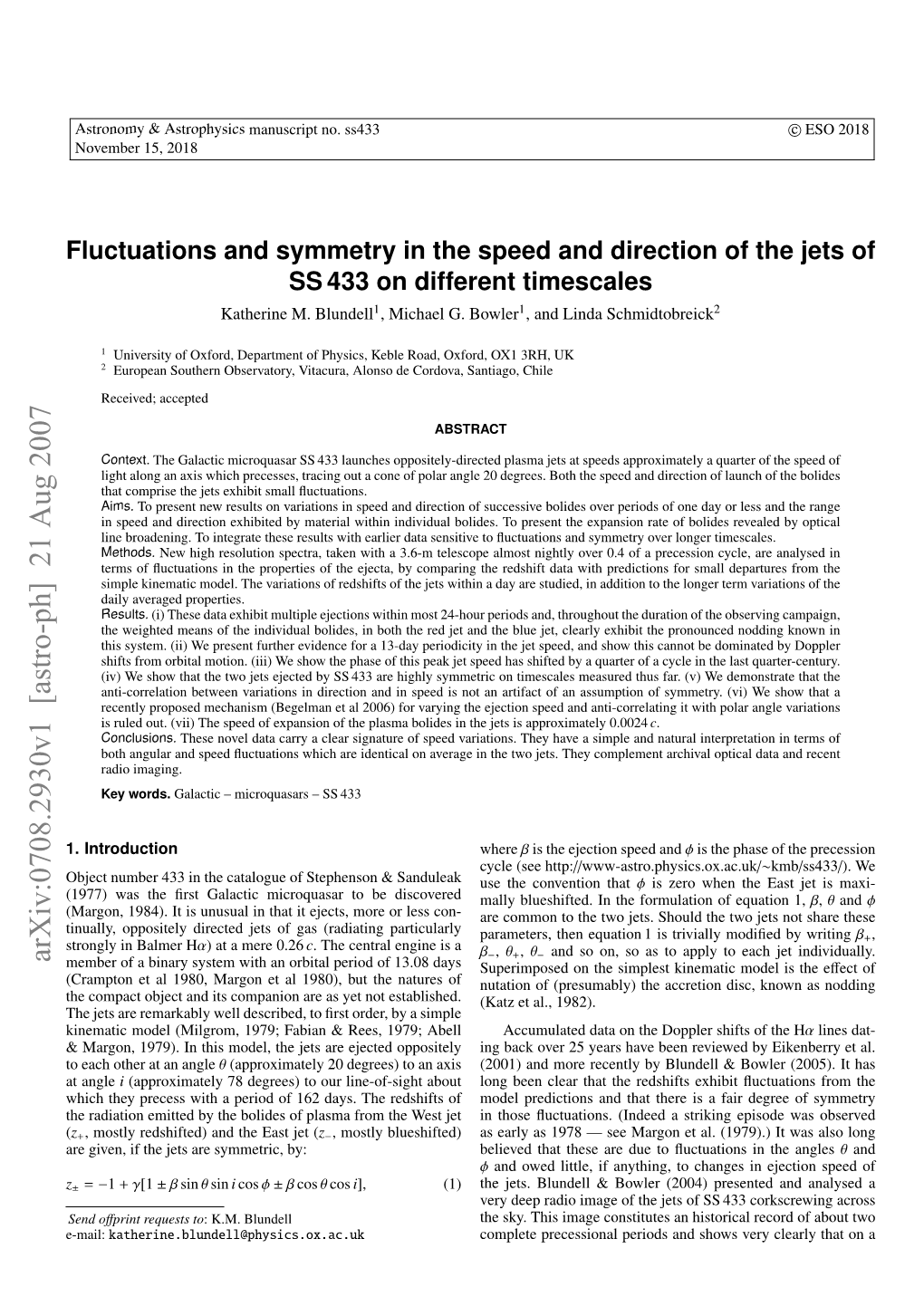 Fluctuations and Symmetry in the Speed and Direction of the Jets of SS 433 on Different Timescales Katherine M