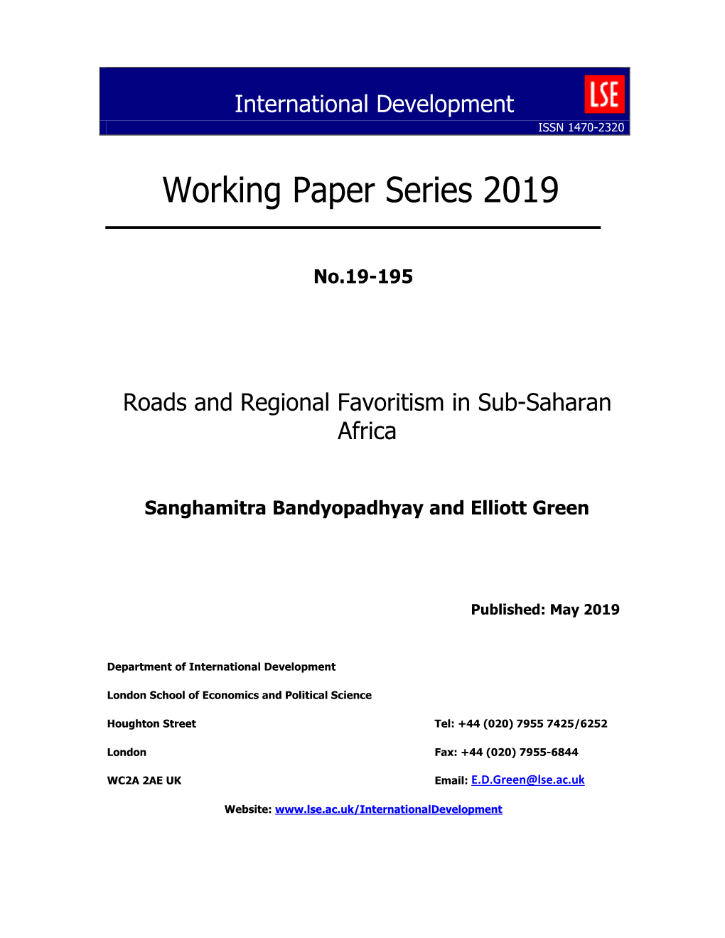 Working Paper Series 2019