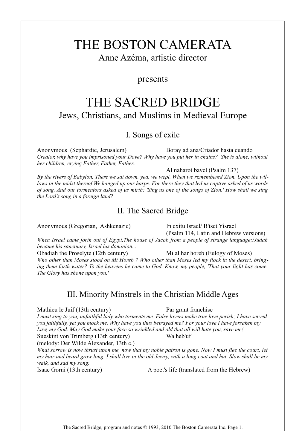 The Boston Camerata the Sacred Bridge