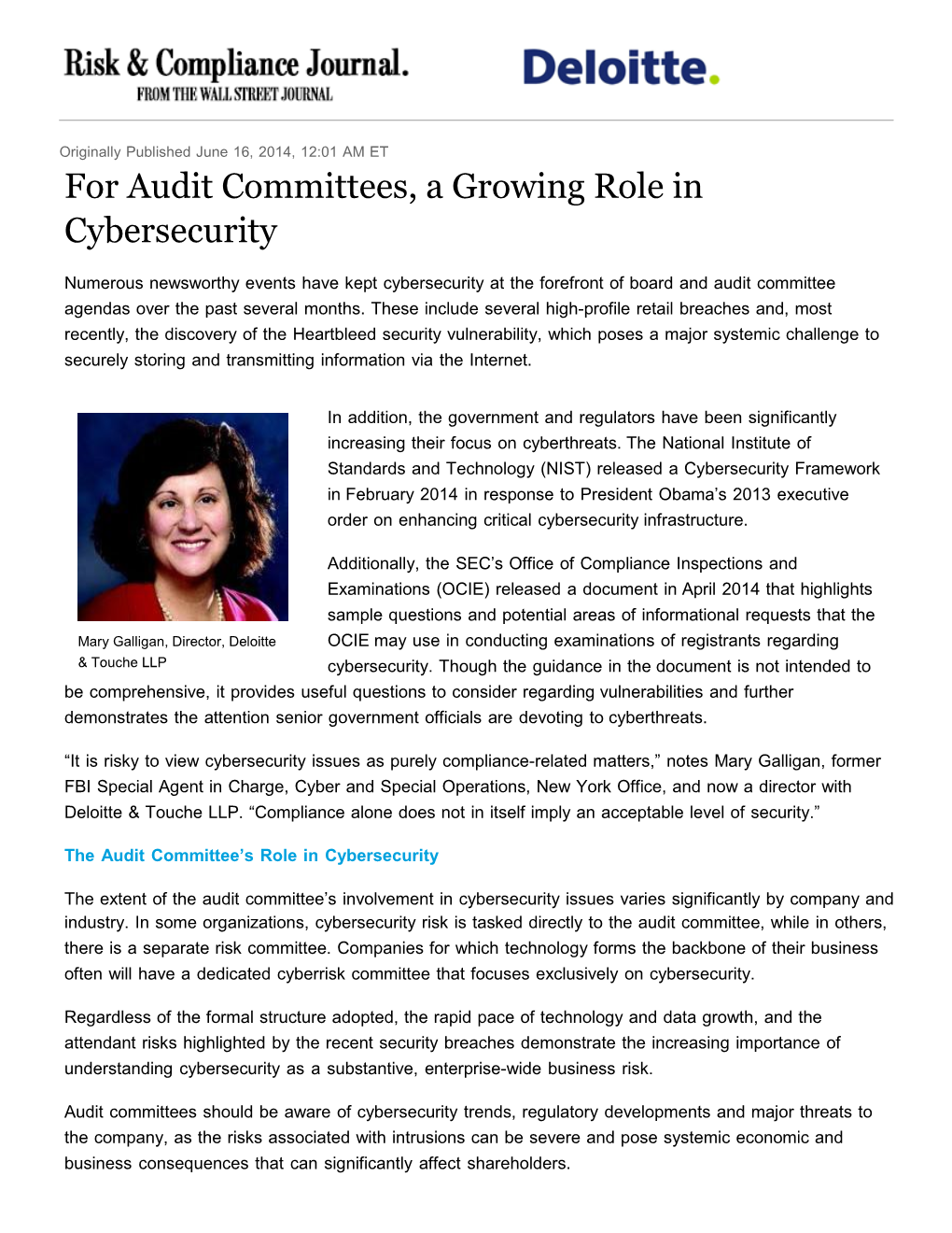 For Audit Committees, a Growing Role in Cybersecurity