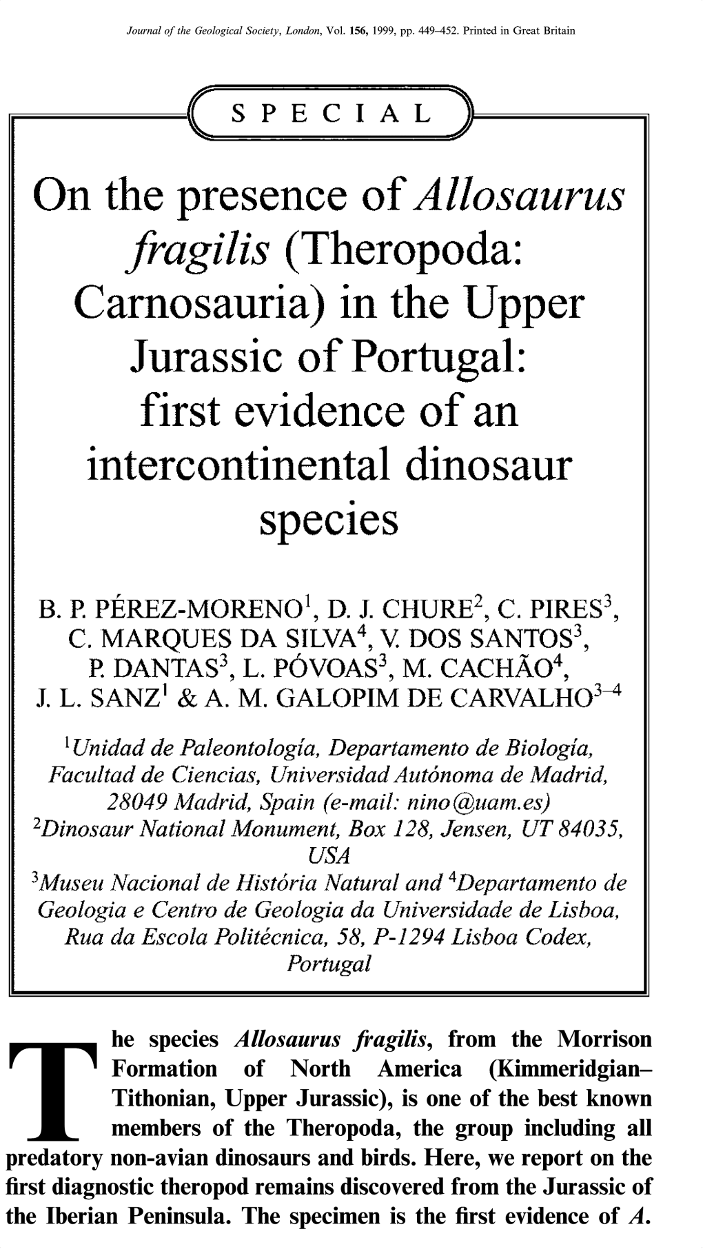 On the Presence of Allosaurus Fragilis