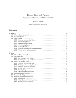 Emacs, Lisp, and Python Programming Information for Umaine COS 470
