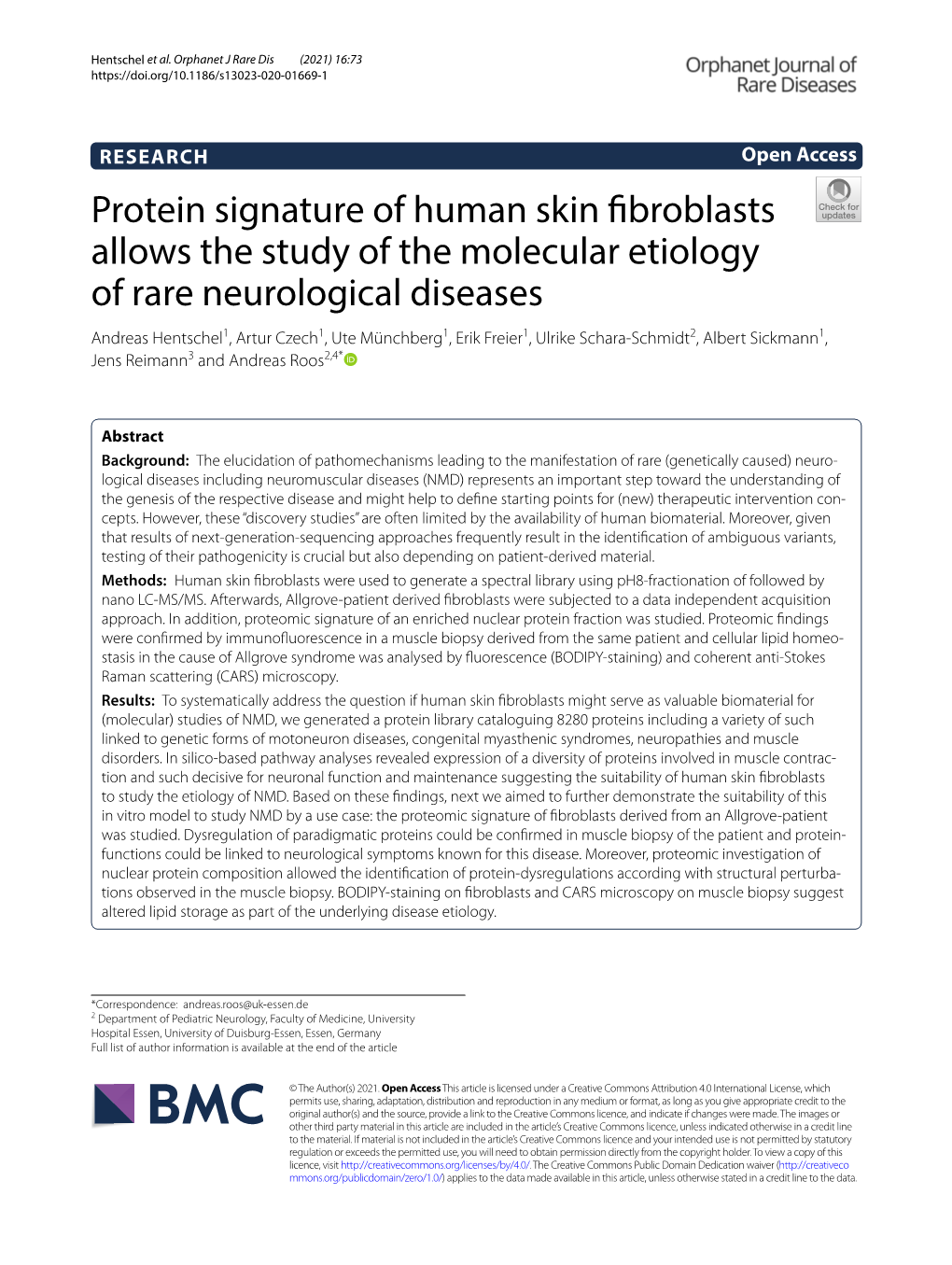 Protein Signature of Human Skin Fibroblasts Allows the Study of The