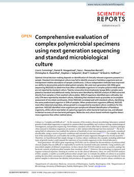 Comprehensive Evaluation of Complex Polymicrobial Specimens Using Next Generation Sequencing and Standard Microbiological Culture Lisa A