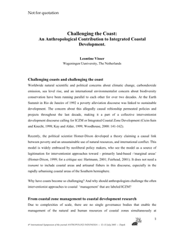 Challenging the Coast: an Anthropological Contribution to Integrated Coastal Development