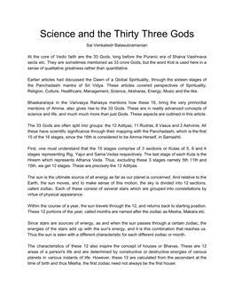 Science and the Thirty Three Gods Sai Venkatesh Balasubramanian