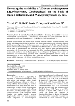 Detecting the Variability of Hydnum Ovoideisporum (Agaricomycetes, Cantharellales) on the Basis of Italian Collections, and H