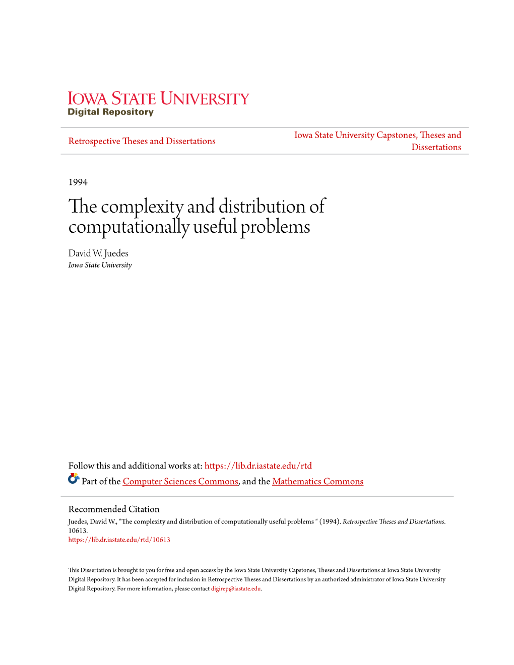 The Complexity and Distribution of Computationally Useful Problems David W