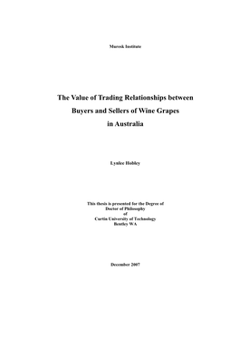 The Value of Trading Relationships Between Buyers and Sellers of Wine Grapes in Australia