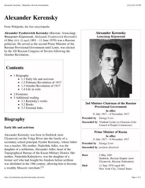 Alexander Kerensky - Wikipedia, the Free Encyclopedia 1/22/10 2:35 PM
