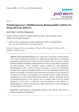Polyphosphazenes: Multifunctional, Biodegradable Vehicles for Drug and Gene Delivery