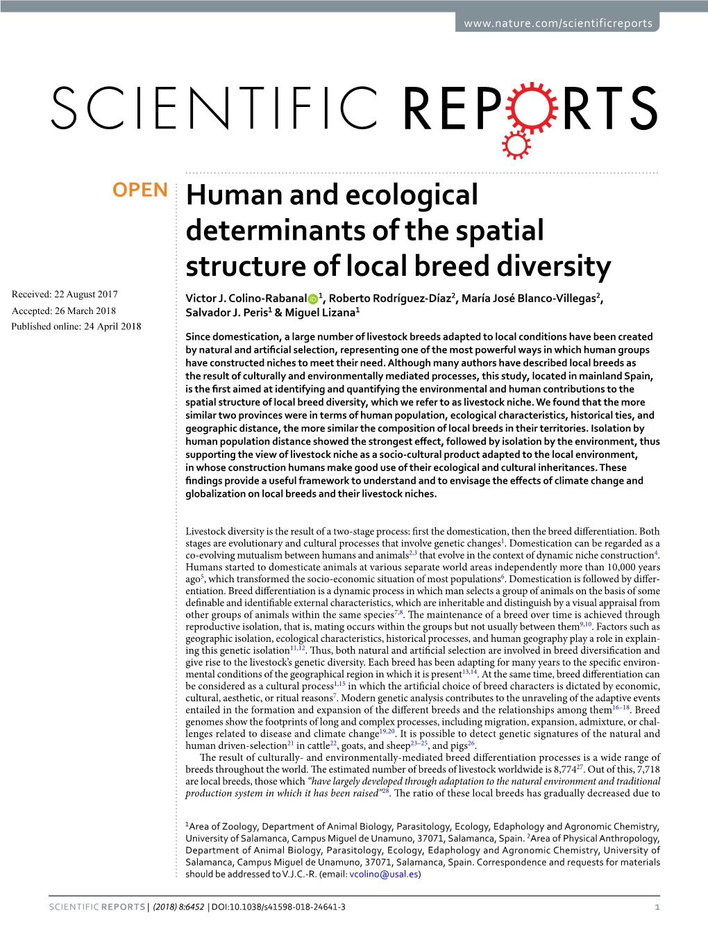 Human and Ecological Determinants of the Spatial Structure of Local Breed Diversity Received: 22 August 2017 Victor J