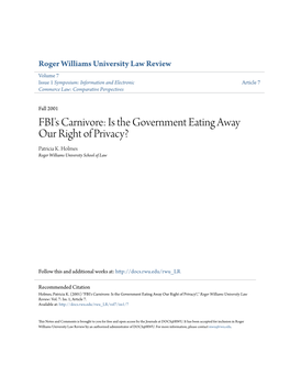 FBI's Carnivore: Is the Government Eating Away Our Right of Privacy? Patricia K