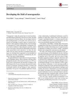 Developing the Field of Neurogenetics