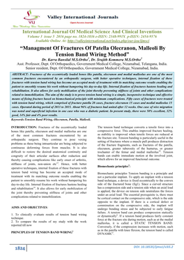 Managment of Fractures of Patella Olecranon, Malleoli by Tension Band Wiring Method” Dr