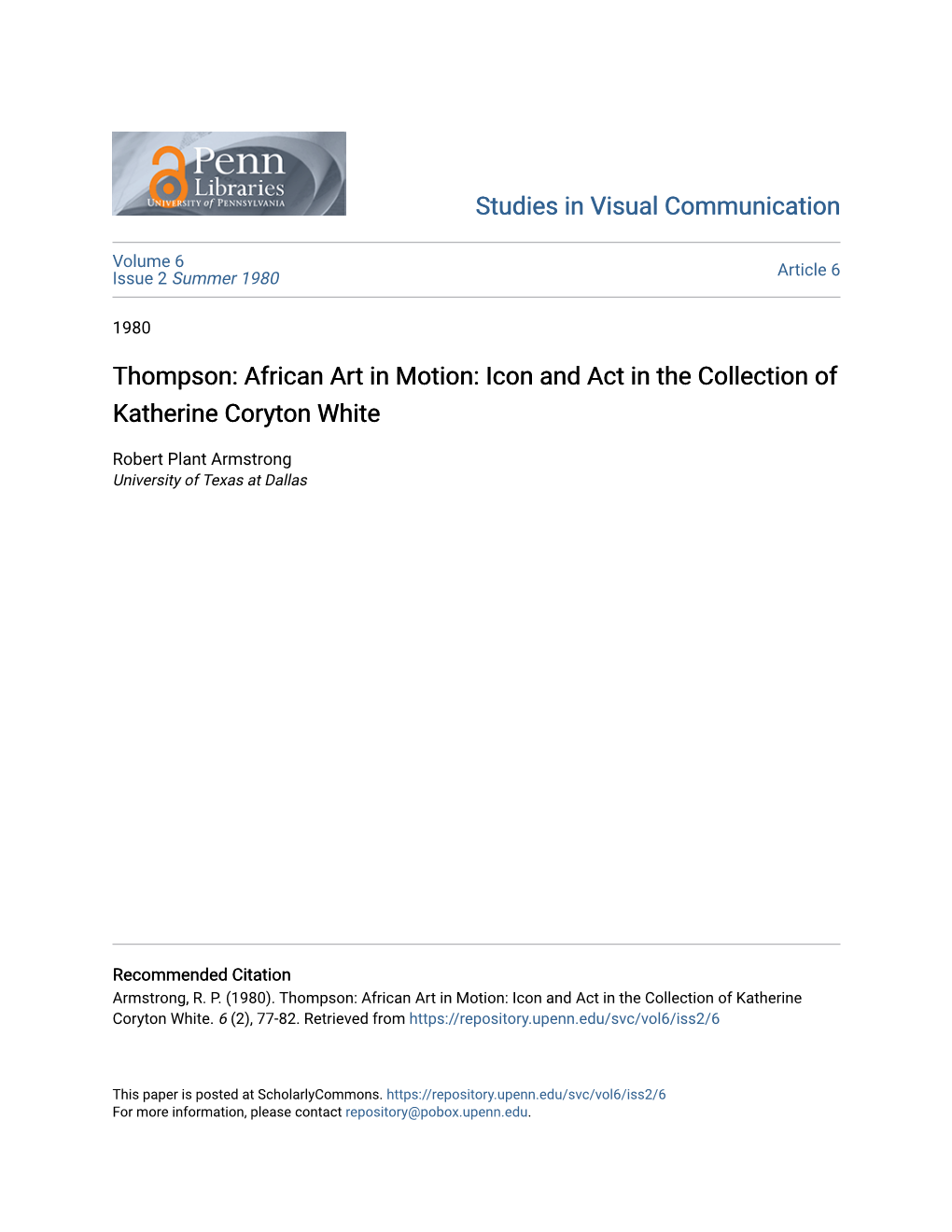 Thompson: African Art in Motion: Icon and Act in the Collection of Katherine Coryton White