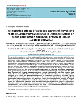 Allelopathic Effects of Aqueous Extract of Leaves and Roots of Luetzelburgia