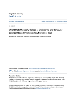 Wright State University College of Engineering and Computer Science Bits and Pcs Newsletter, November 1989