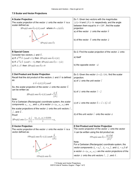 7.5 Scalar and Vector Projections a Scalar Projection the Scalar