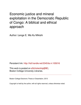 Economic Justice and Mineral Exploitation in the Democratic Republic of Congo: a Biblical and Ethical Approach