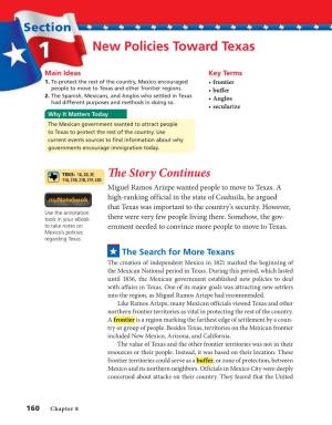New Policies Toward Texas Main Ideas Key Terms 1