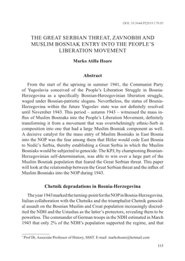 The Great Serbian Threat, Zavnobih and Muslim Bosniak Entry Into the People’S Liberation Movement