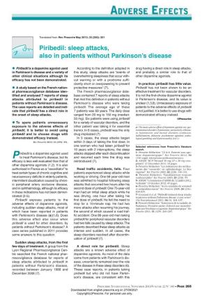 Piribedil: Sleep Attacks, Also in Patients Without Parkinson's Disease