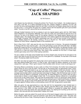 Cup of Coffee Players: JACK SHAPIRO