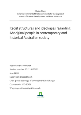 Racist Structures and Ideologies Regarding Aboriginal People in Contemporary and Historical Australian Society