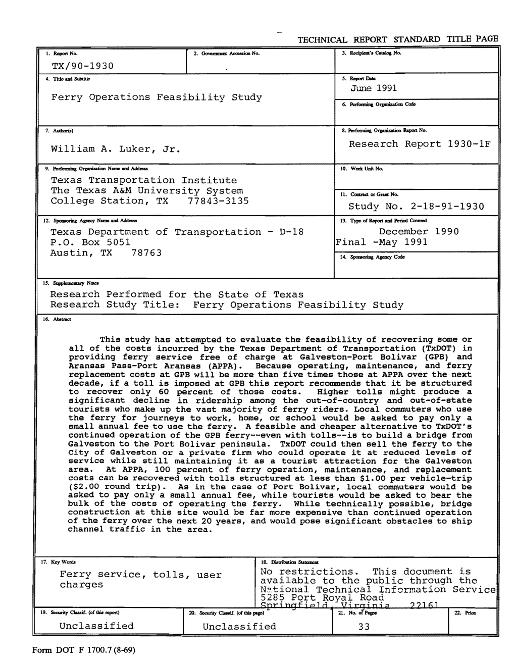 Ferry Operations Feasibility Study