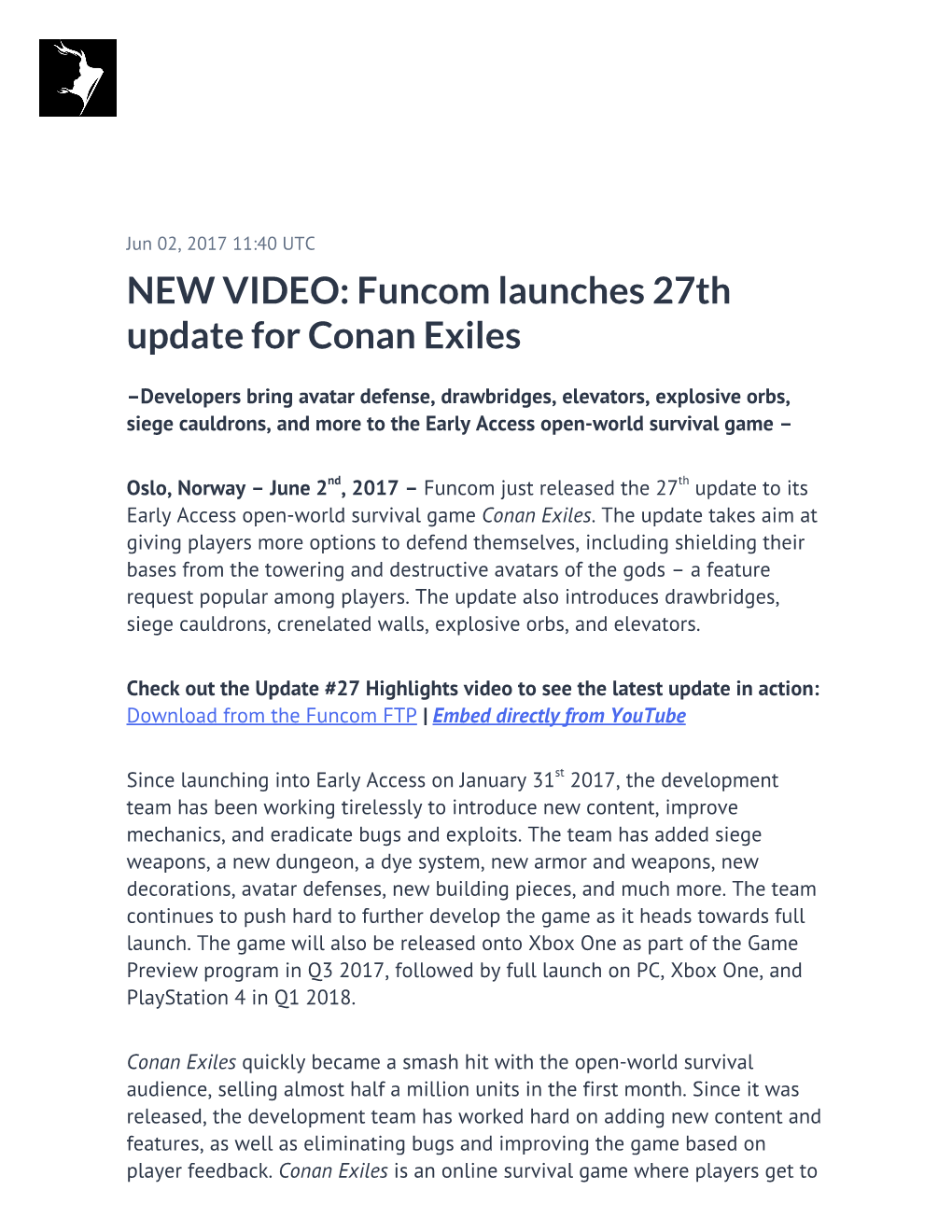 Funcom Launches 27Th Update for Conan Exiles