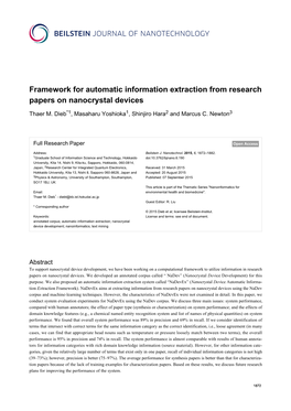 Framework for Automatic Information Extraction from Research Papers on Nanocrystal Devices