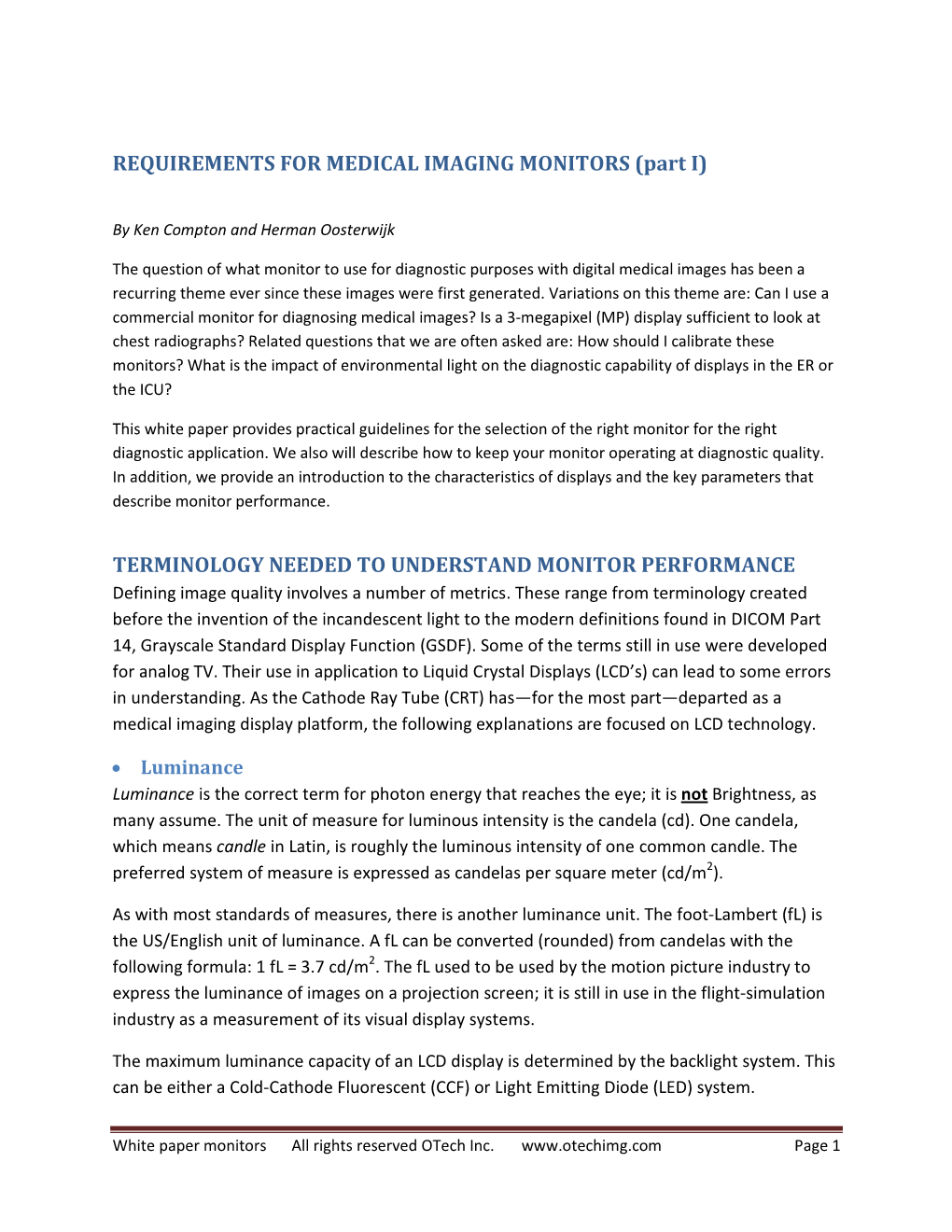 REQUIREMENTS for MEDICAL IMAGING MONITORS (Part I) DocsLib