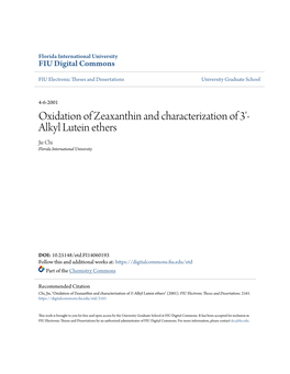 Oxidation of Zeaxanthin and Characterization of 3'-Alkyl Lutein Ethers" (2001)