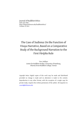 The Case of Sudinna: on the Function of Vinaya Narrative, Based on a Comparative Study of the Background Narration to the First Pārājika Rule