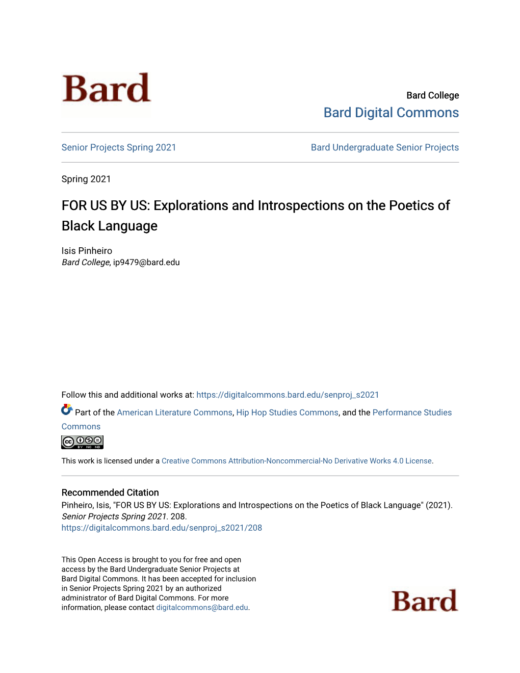 FOR US by US: Explorations and Introspections on the Poetics of Black Language