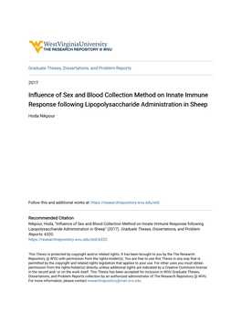 Influence of Sex and Blood Collection Method on Innate Immune Response Following Lipopolysaccharide Administration in Sheep