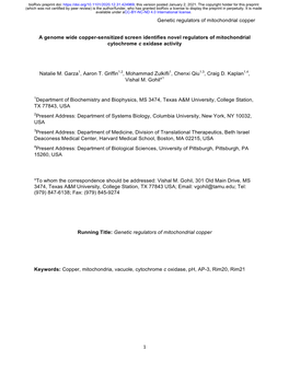 A Genome Wide Copper-Sensitized Screen Identifies Novel Regulators of Mitochondrial Cytochrome C Oxidase Activity