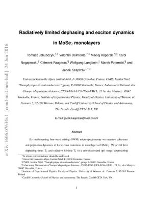 Radiatively Limited Dephasing and Exciton Dynamics in Mose $ 2