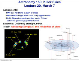 Astronomy 150: Killer Skies Lecture 20, March 7