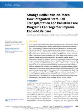 Strange Bedfellows No More: How Integrated Stem-Cell Transplantation and Palliative Care Programs Can Together Improve End-Of-Life Care Deena R