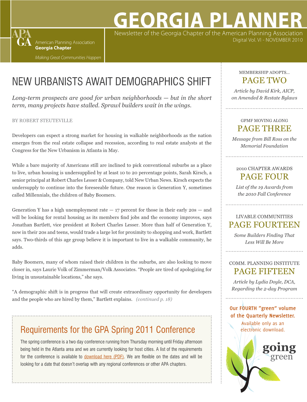 GEORGIA PLANNER Newsletter of the Georgia Chapter of the American Planning Association Digital Vol