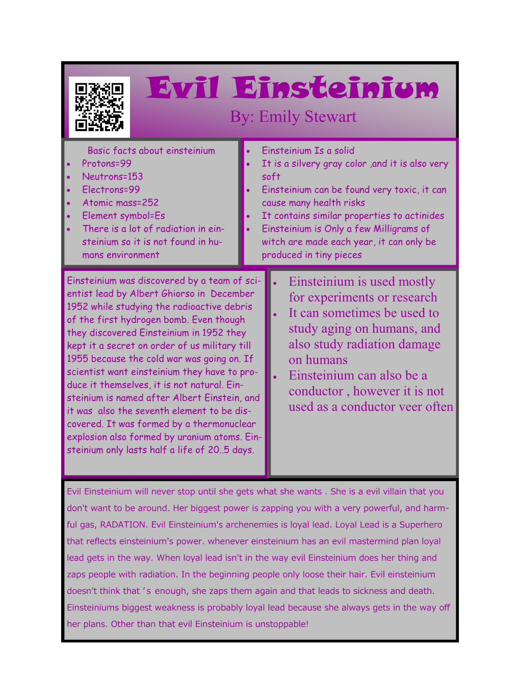 Evil Einsteinium By: Emily Stewart