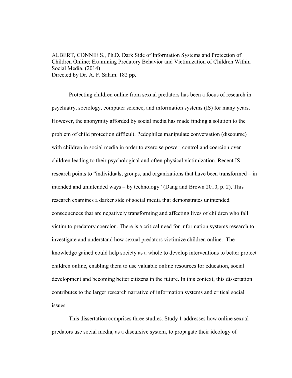 Dark Side of Information Systems and Protection of Children Online: Examining Predatory Behavior and Victimization of Children Within Social Media