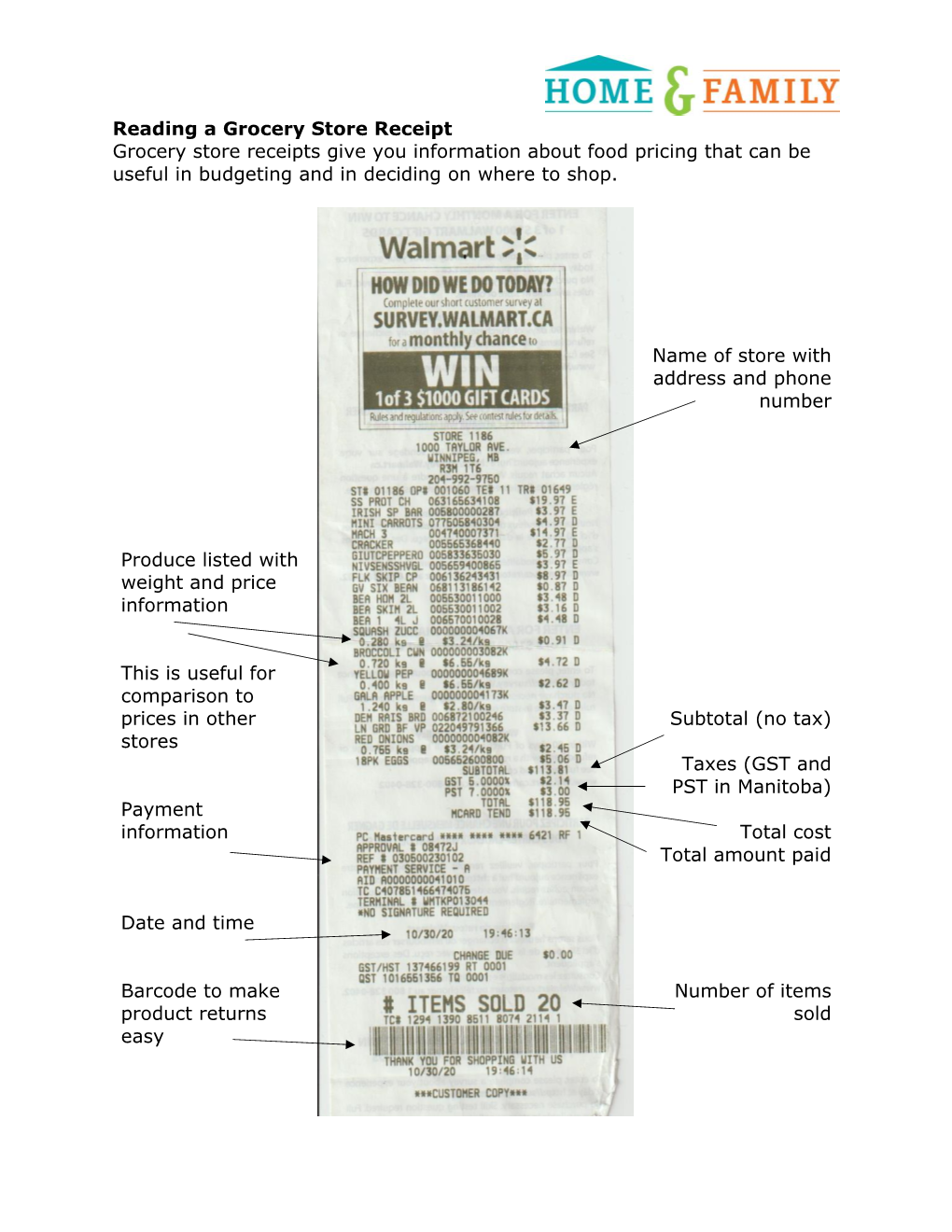 Reading a Grocery Store Receipt Grocery Store Receipts Give You Information About Food Pricing That Can Be Useful in Budgeting and in Deciding on Where to Shop