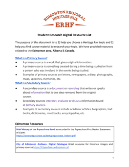 Student Research Digital Resource List