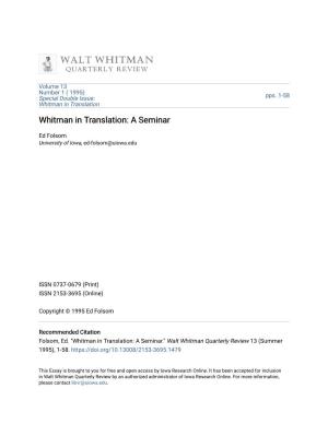 Whitman in Translation: a Seminar